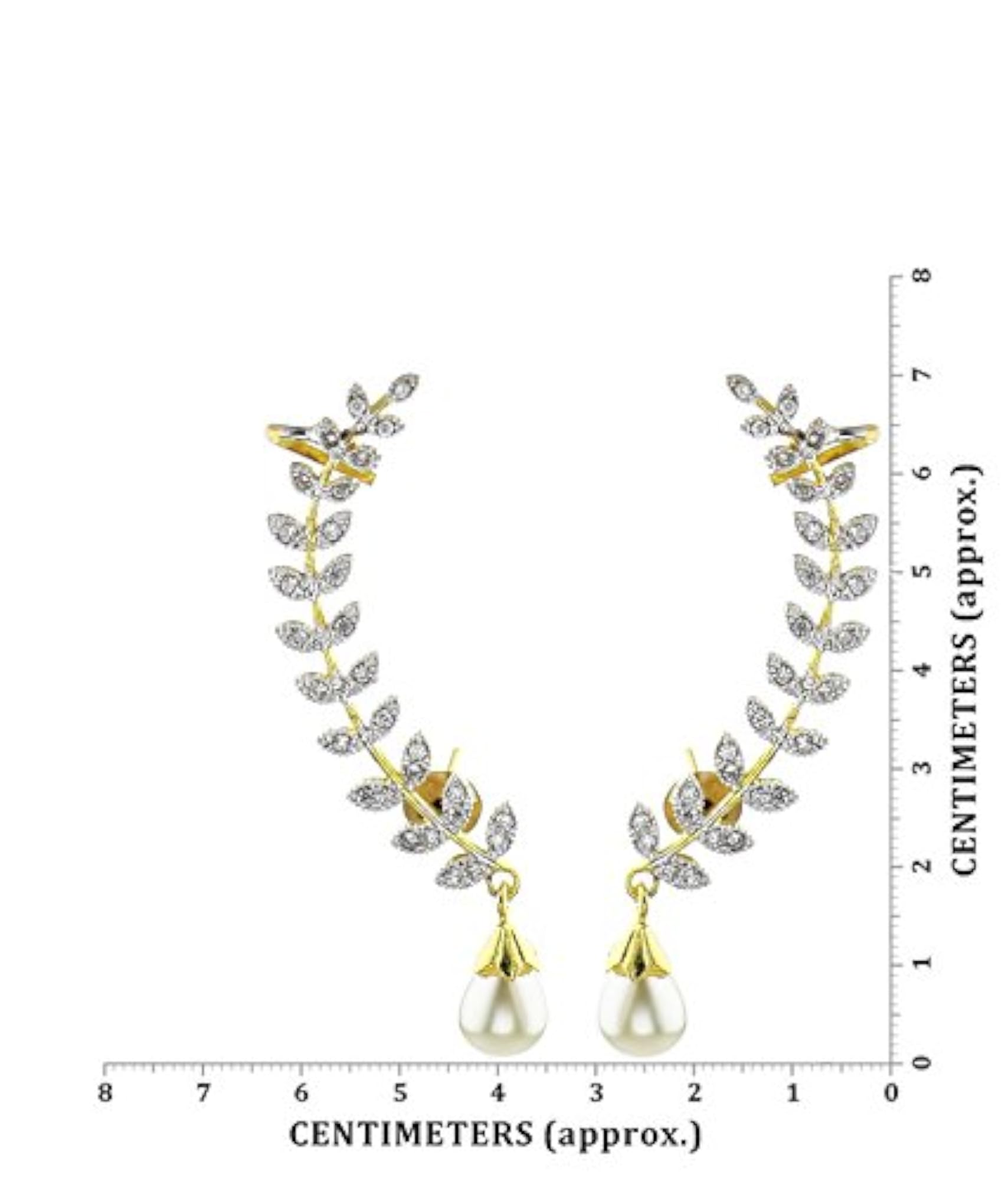Leaf Shape Ear cuffs Earrings Plated with American Diamond