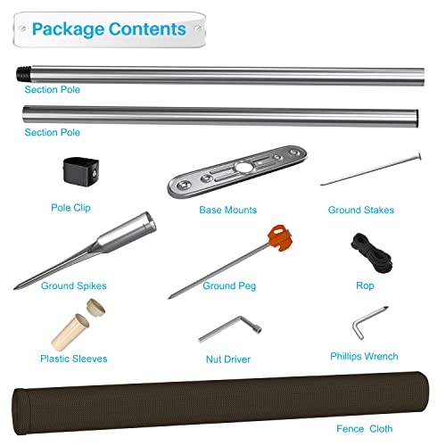 PATIO Outdoor Privacy Fence with Stainless Steel Poles Dog Fencing for Deck Backyard Yard Freestanding Removable Privacy Fence Barrier Garden Chicken Fence with Spikes Brown 6'x7'