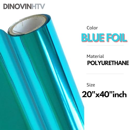 Image of BLUE FOIL | HTV Vinyl Rolls | Heat Transfer Vinyl | 20inch x 40inch | PU for Shirts | Metallic Finish | Soft Touch | Stretchable | Iron on Vinyl for Cricut & Cameo | Easy to Cut & Weed