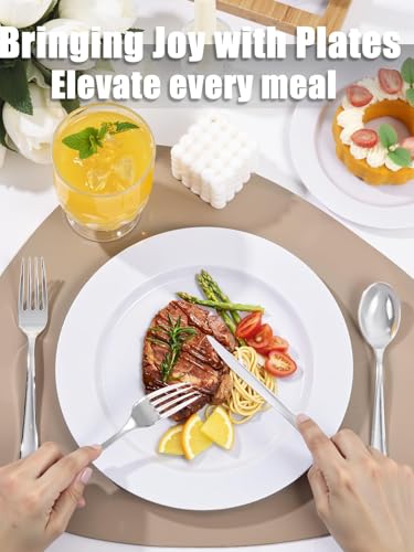 Image of WDF 200pcs White Plastic Plates Disposable - Heavy Duty Plastic Plates for Party - Include 100 x 10 Dinner Plate and 100 x 7 Dessert /Cake Plate - Ideal for Weddings /Parties /Events