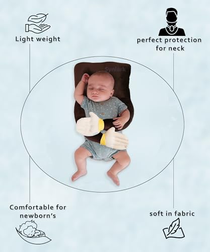 Image of Baby Hugging Pillow with Supersoft Fabric | 0-18 Months Newborn Pillow /Takiya /Cushion | Neck & Head Support for Babies (Brown)