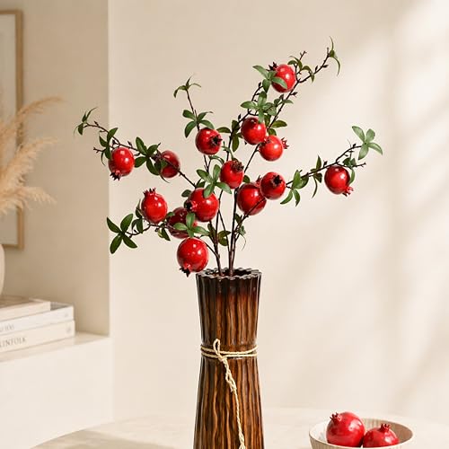 Image of Art Street Artificial Pomegranate Plant Stick with Red Fruits - Realistic Faux Pomegranate Branch for Home Decor, Vase Fillers, Festive & Wedding Decoration, (Set of 2), 32 Inch