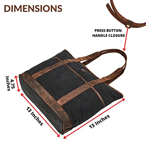 Tote Bag for Women Real Leather Shoulder Handbag Organizer Water Repellent Waxed Canvas2