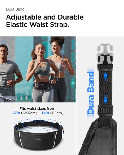 Image of Spigen Waist Bag Mobile Holder for Running, Running Belt with Adjustable Strap Compatible with iPhone & Samsung & Other Models, Lightweight Reflective Fanny Pack for Jogging, Workout (Nylon) - Black