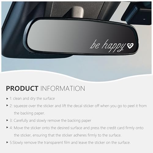 Image of 3pcs Be Happy Mirror Sticker Waterproof Durable Rear View Mirror Sticker | Vinyl Car Stickers And Decals for Women Men Car Window Decals Gifts for Couples, Parents, Graduates, And Friends