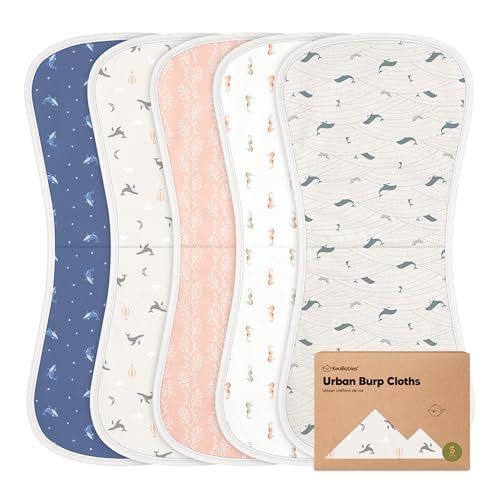 Image of Organic Burp Cloths Baby Boy & Girl - 5-Pack Super Absorbent Cotton Burping Cloths for Babies, Soft & Plush Newborn Spit Up Rags, Infant Towels for Milk Spit Up, Unisex, Large 21" x 10" (Marine Muse)