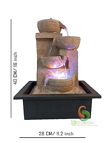 Image of Decorative Table Top Water Fountain for Home Decor /Office /Indoor & Outdoor /Garden /Puja Room /Vaastu with Multicolor LED Light and Adjustable Water Pump (Yellow-D-025)