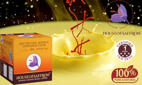 House of Saffron 1gram Original Kashmir Kesar Saffron for Cooking, Milk, Pregnancy, Health, Face, Pure & Natural Certified ISO3632 Grade A1+++ Saffron/Kumkuma puvvu/Kungumapoo (1 Gram, Kesar)