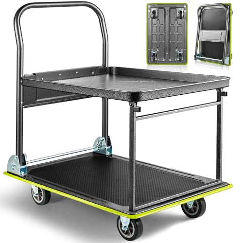 700lbs Heavy Duty Foldable Push Cart Dolly - 2 Tier Platform Truck for Warehouse, Garage, and Office