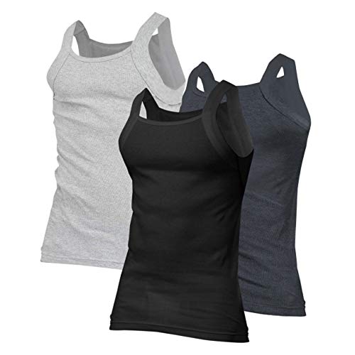 Rico Rojo Men's Modern Tank Tops 3-Pack, Black/Grey, Medium