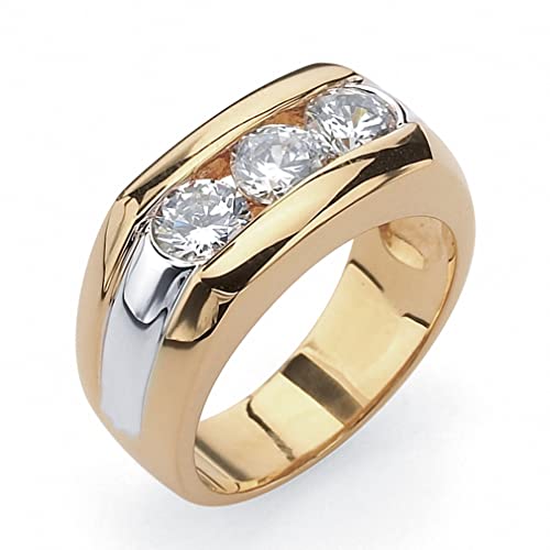 PalmBeach Men's Yellow Gold-plated Sterling Silver Round Cubic Zirconia Channel Set 3 Stone Ring Sizes 9-134