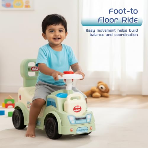 Image of Amazon Brand - Jam & Honey Cloud Kitchen Ride-On Toy for Kids | Foot-to-Floor Push Car with Music & Storage | Indoor & Outdoor Ride-On for Boys & Girls Age 1-3 Years | Durable Design