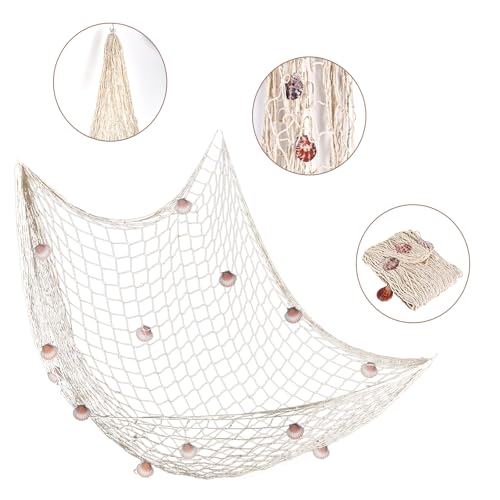 Filet de pêche décoratif avec coquillages, 150 x 200 cm, filet naturel avec coquillages, style méditerranéen, filet de poisson nautique pour fête, maison, mariage, fête, photographie – vue 3