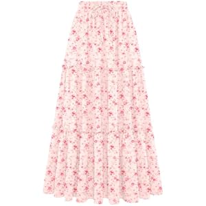 Arolina Women's Summer Maxi Skirt Trendy High Waist Pleated Ruffle Long Skirts Flowy Beach Boho Skirt Dress with Pockets