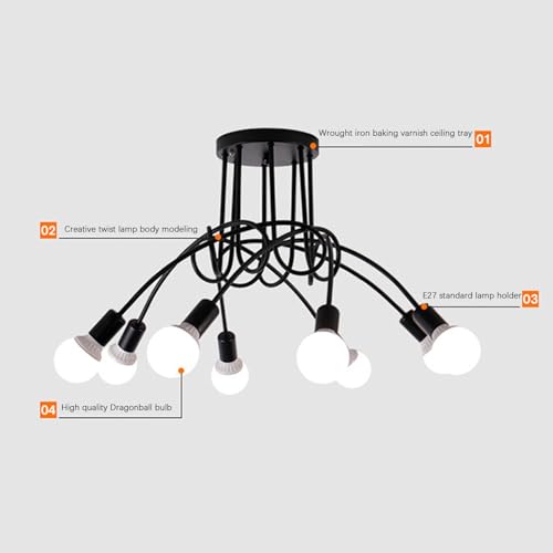 Plafonnier industriel E27 blanc à 5 têtes au design moderne de 65cm - 5