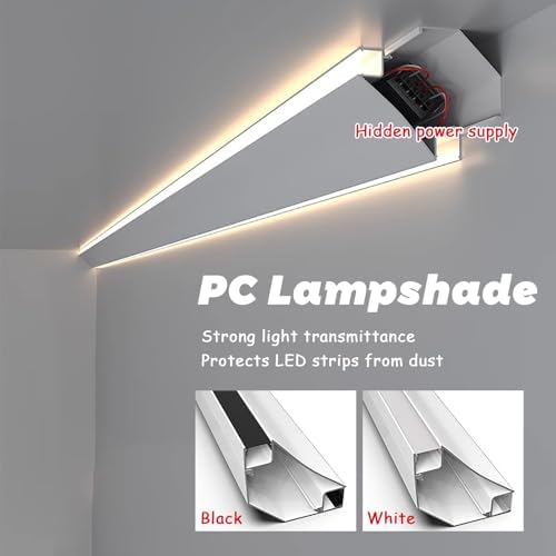 LED Crown Moulding Light Cover Diffuser - 4.9m (16ft) White Aluminum Indirect Lighting Trim for Ceiling Decor & Wall Washer Track with Double Light Cover