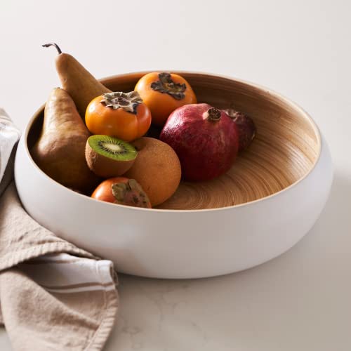 Habitaas Fruit Bowl For Kitchen Counter, Decorative Bowl, Large Serving Bowl Or Fruit Basket For Kitchen Spun Bamboo (White) #TOP3