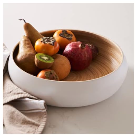 HABITAS Spun Bamboo Fruit Bowl For Kitchen Counter, Decorative Bowl, Large Serving Bowl Or Fruit Basket For Kitchen (White)
