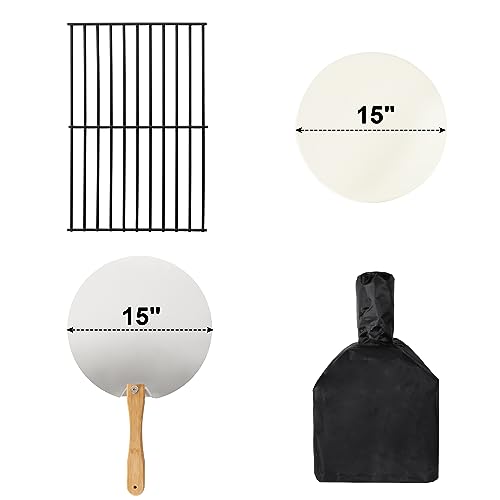 15’’ Outdoor Pizza Oven Wood Fired Pizza Oven Portable Patio Ovens Included Pizza Stone, Pizza Peel, Fold-up Legs, Cover Cooking Rack for Camping Backyard BBQ