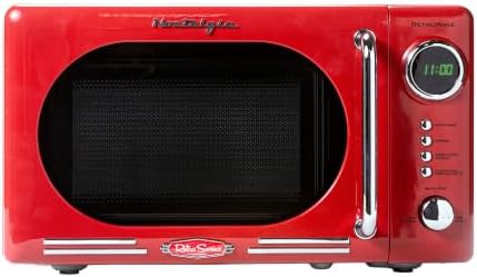 Nostalgia Retro Compact Countertop Microwave Oven - 0.7 Cu. Ft. - 700-Watts with LED Digital Display - Child Lock - Easy Clean Interior - Red