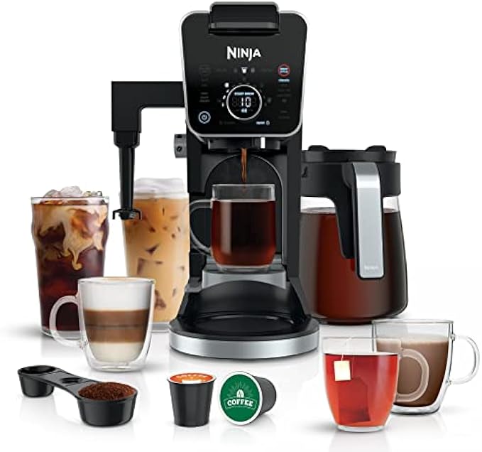 Ninja CFP301 DualBrew Pro Specialty 12-Cup Coffee Maker with Glass Carafe, Single-Serve, Grounds, compatible with K-Cup pods, with 4 Brew Styles, Iced Coffee Maker, Frother & Hot Water System, Black