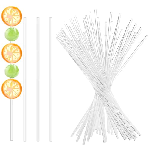 50 palitos acrílicos de 8 pulgadas, redondos, transparentes, hechos a mano, reutilizables, para hacer dulces, postres, piruletas, pasteles, galletas (3 mm de diámetro)