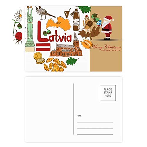 Cartes postales Lettonie lot de 20 papeterie drapeau cœur et Père Noël