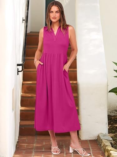 Image of ANRABESS Womens Casual Dress Summer Sleeveless V Neck Sundress Aline Flowy Beach Maxi Dresses Travel 2026 Vacation Outfits