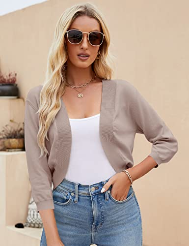 Image of Women's 3 /4 Sleeve Cropped Cardigan Sweater Open Front Short Shrugs Cardigans Lightweight Sweaters