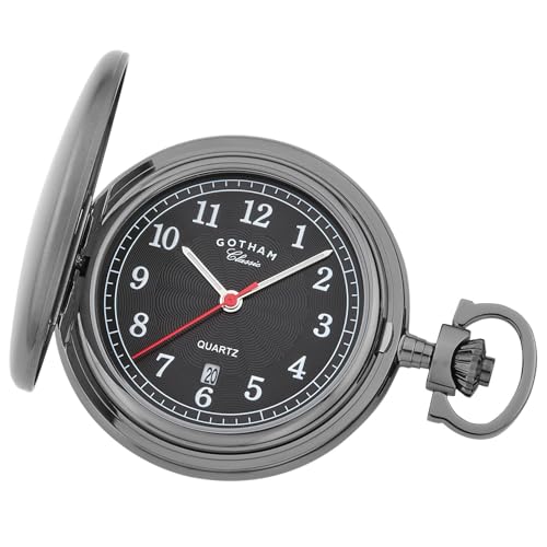 Gotham Men's Classic Gunmetal-Plated Stainless Steel Analog Quartz Date Covered Pocket Watch # GWC14125BBK