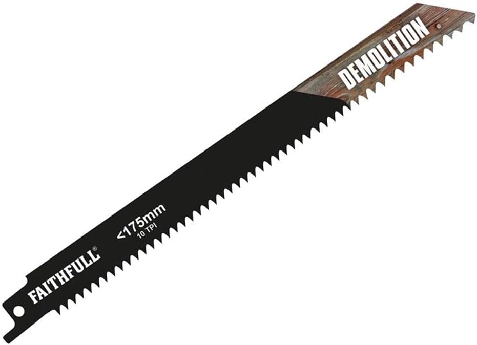 Faithfull SBS1122HF S1122HF Bi-Metal Sabre Saw Blade Demolition 200mm 10 TPI (Pack 5), Multi-Colour, 1