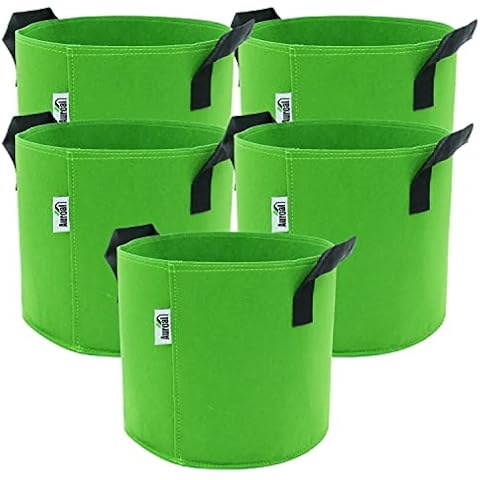 Auroal 5-Pack 20 Gallon Plant Grow Bags, Round Plant Grow Bags, Heavy Duty Thickened Nonwoven Fabric Pots with Handles,Breathable Potato Tomato Planter Pots for Outdoor Vegetables Plant Flowers(Green) Cover