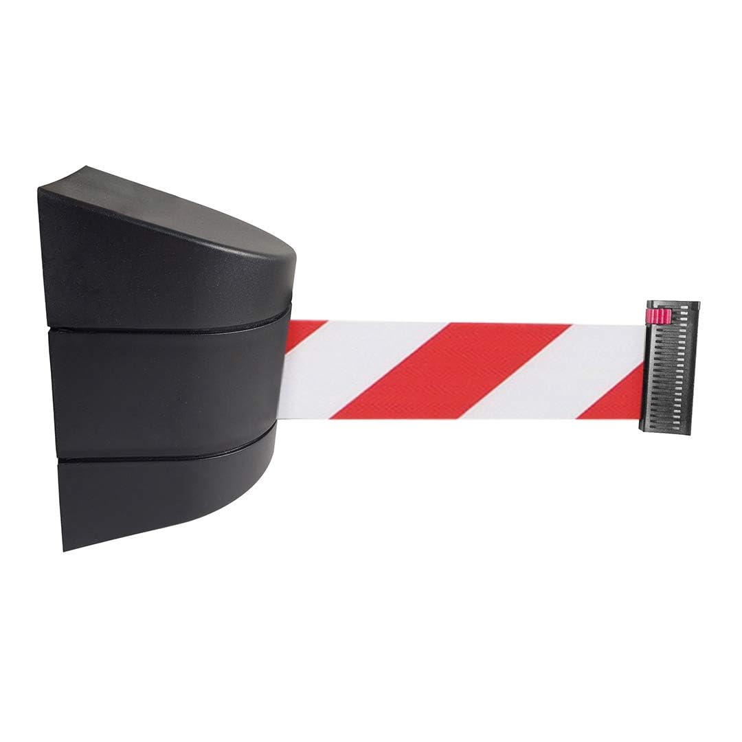 Danieli Store |Cinta retráctil para Pared de 10 metros |Cinta delimitadora, soporte de cinta Pared |Cinta retráctil y con sistema de seguridad| Cinta color (Blanco/Rojo)