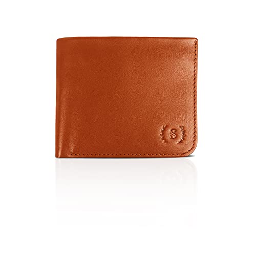 Spassia - First Wooden Brown Bifold Leather Wallet For Men, Fullgrain Leather, Rfid Blocking, Hidden Compartment, Holds Up To16 Card #TOP29