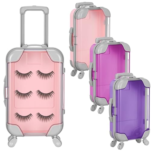 Honeydak 3 Pcs Mini Plastic Suitcase Clear False Eyelashes Tray for Jewelry Hairpins(Romantic 4.7 x 2.8 x 1.3 Inch)