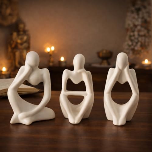 Image of CraftVatika 3 Pcs Decorative Abstract Thinker Men Statue Showpiece Set | Home Decor Items, Ceramic Modern Art showpiece for Living Room Bedroom Bookshelf Desktop Table Office Wedding Housewarming Gift