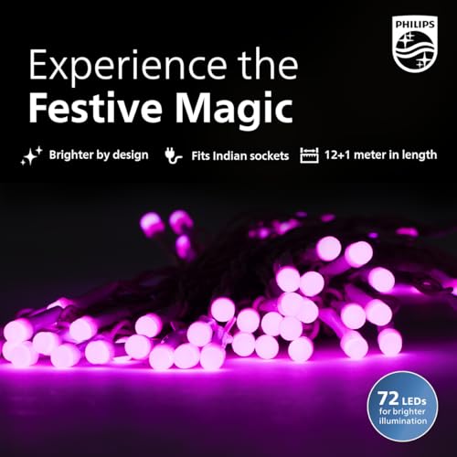 PHILIPS Starlit 12 Meter 72 LEDs String Light for Decoration | Festival LED String Light for Diwali, Christmas and Home Decoration| Pink, Pack of 1
