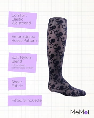 MeMoi Girls' Floral Embroidery Roselle Sheer Tights3