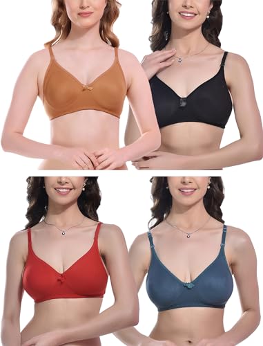 Image of FIMS - Fashion is my style Women Cotton Blend Non-Padded Bra Non-Wired Mould Seamless Cup Solid Bras Cup-B Pack of 1, Multicolor
