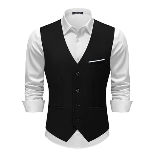 MAGE MALE Men's Suit Vests Casual Formal Dress Vest Business Slim Fit Waistcoat Vest with 3 Real Pockets for Suits Tuxedo