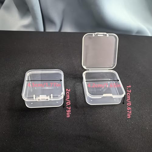 Image of 4-Pack Mini Clear Plastic Storage Boxes with Hinged Lids - Transparent Organizer Containers for Jewelry, Beads, Crafts, Pills, Earplugs, and Small Items - Sturdy Square Cases (1.7 x 1.7 inches)