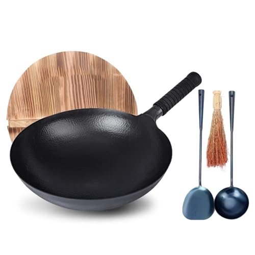 Wok de hierro fundido negro, hecho a mano, sin recubrimiento miniatura 1