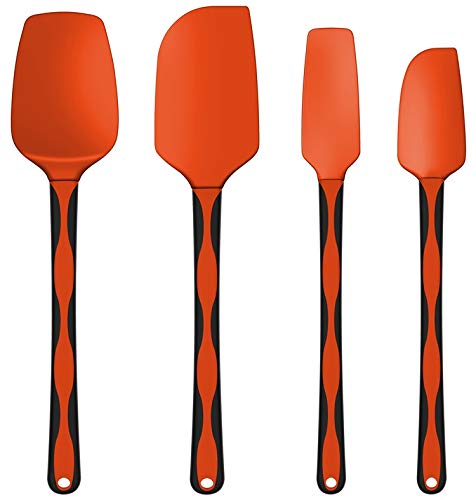 TEEVEA Silicone Spatula Rubber Jar Spoon Spatula Set Kitchen Utensils Non-Stick Heat Resistant for Scraping Cooking Baking Mixing Tools 4 Pack