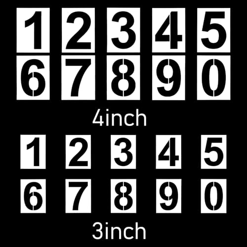 Image of KFHENSOMR 3 & 4 Inch Number Stencils Set 20 Pcs Reusable Plastic 0-9 Digital Templates for Painting Parking Lot Road Curb Address Door Cake Decorating
