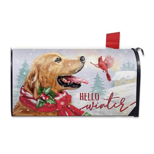 Image of Hello Winter Golden Retriever Dog Mailbox Cover Magnetic Standard