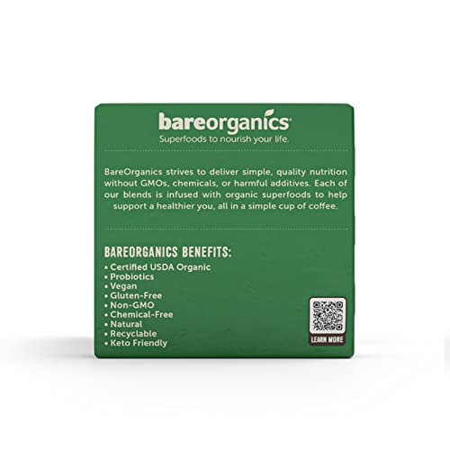 Bareorganics 13214 Energizing Usda Organic Coffee Infused With Superfoods & Probiotics, Organic Coffee Pods, Keurig K-Cup Compatible Organic Coffee Pods, Vegan, Gluten Free, 10 Single (Pack Of 2) #TOP6