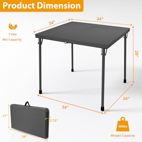 Image of Kasunpul 34 inch Folding Table, Portable Square Folding Card Table with Collapsible Legs & Carrying Handle, Plastic Tables for Camping,Picnic, Office, Party, Grey
