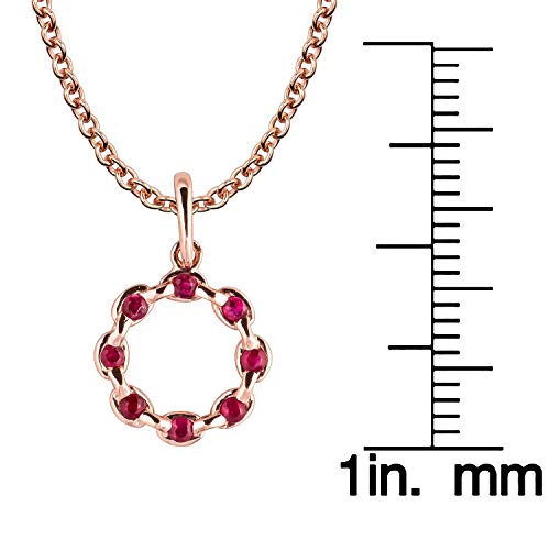 10K Rose Gold Genuine Round Ruby Circle Pendant Necklace #TOP2