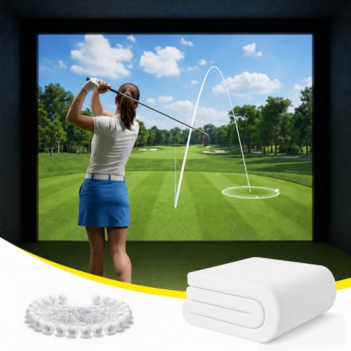 Aerixtron Golf Impact Screen 3D Air Mesh Golf Simulator Impact Screen Thicken HD Projector Screen for Hitting Training Practice Home/Indoor/Outdoor with Webbing Buckles & Bungee Cords-8.2 x 8.2 ft