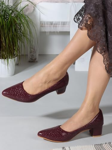 Image of Carlton London Women Stylish Slipon Pump Shoes with Block Heels, Pointed Toe for Party and Formal Occasions
